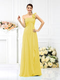 A-Line/Princess One-Shoulder Pleats Sleeveless Long Chiffon Bridesmaid Dresses Evening Dress