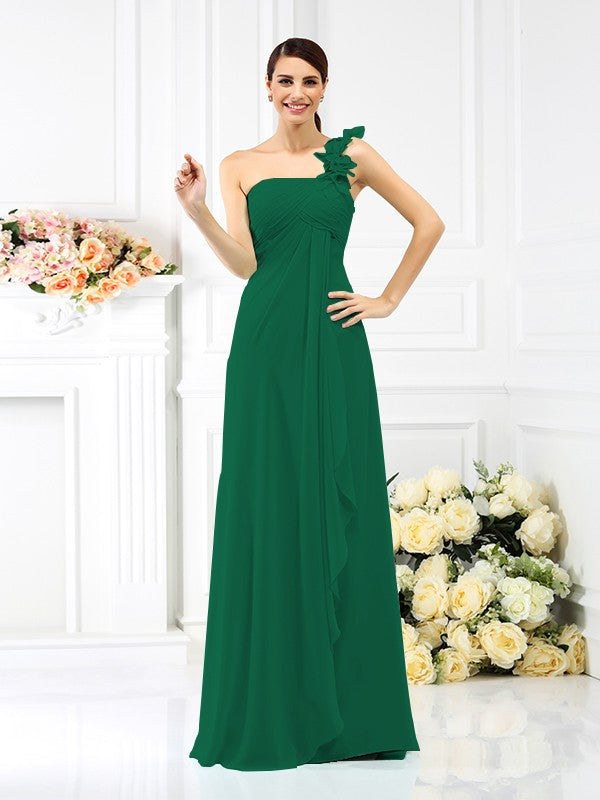 A-Line/Princess One-Shoulder Pleats Sleeveless Long Chiffon Bridesmaid Dresses Evening Dress