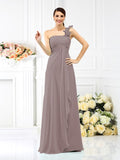 A-Line/Princess One-Shoulder Pleats Sleeveless Long Chiffon Bridesmaid Dresses Evening Dress