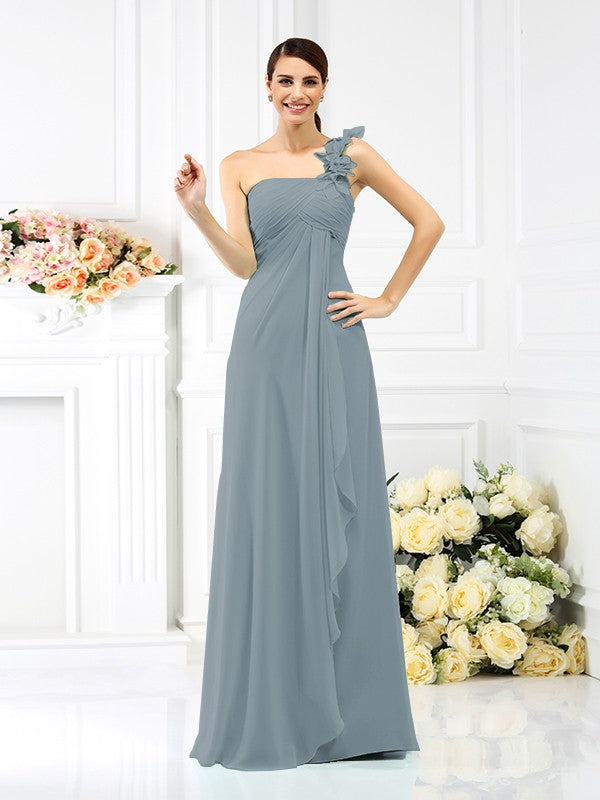 A-Line/Princess One-Shoulder Pleats Sleeveless Long Chiffon Bridesmaid Dresses Evening Dress