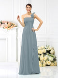 A-Line/Princess One-Shoulder Pleats Sleeveless Long Chiffon Bridesmaid Dresses Evening Dress