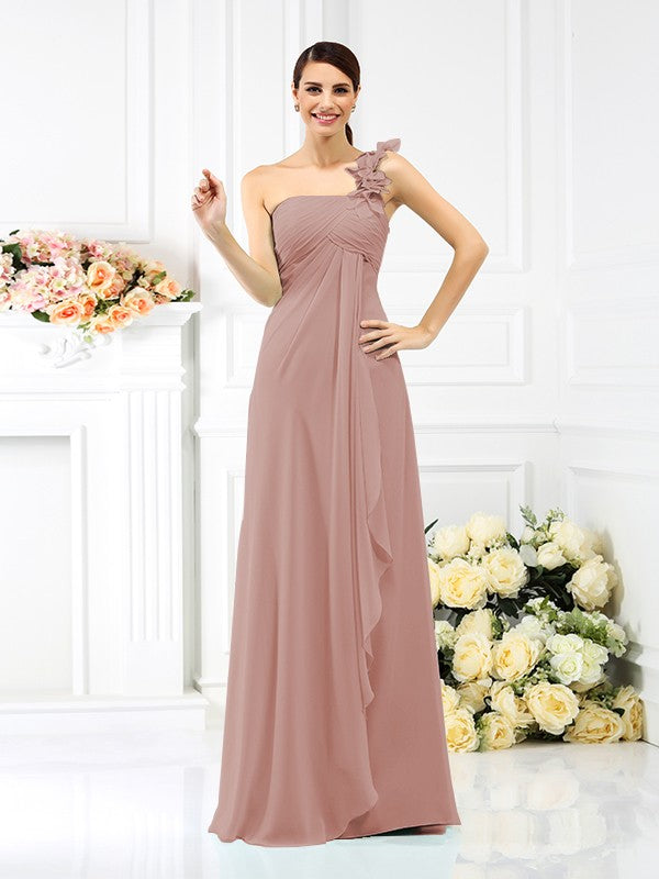 A-Line/Princess One-Shoulder Pleats Sleeveless Long Chiffon Bridesmaid Dresses Evening Dress
