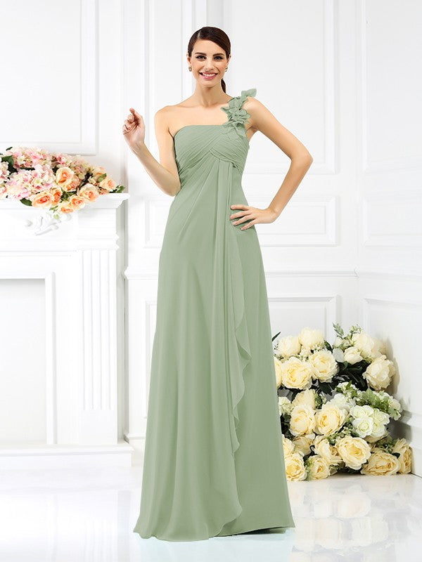A-Line/Princess One-Shoulder Pleats Sleeveless Long Chiffon Bridesmaid Dresses Evening Dress