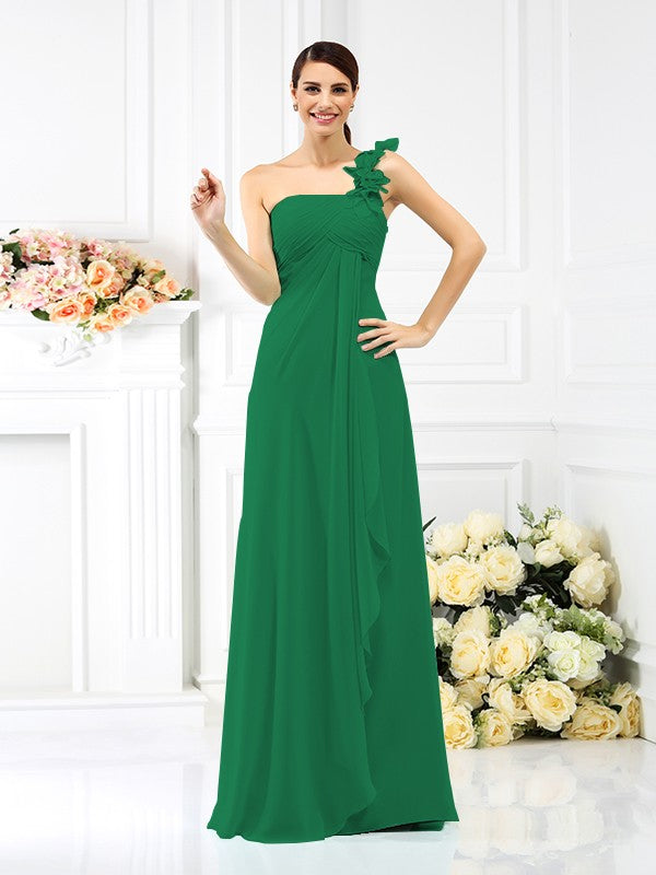 A-Line/Princess One-Shoulder Pleats Sleeveless Long Chiffon Bridesmaid Dresses Evening Dress