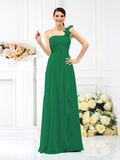 A-Line/Princess One-Shoulder Pleats Sleeveless Long Chiffon Bridesmaid Dresses Evening Dress