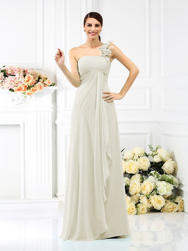 A-Line/Princess One-Shoulder Pleats Sleeveless Long Chiffon Bridesmaid Dresses Evening Dress