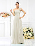 A-Line/Princess One-Shoulder Pleats Sleeveless Long Chiffon Bridesmaid Dresses Evening Dress