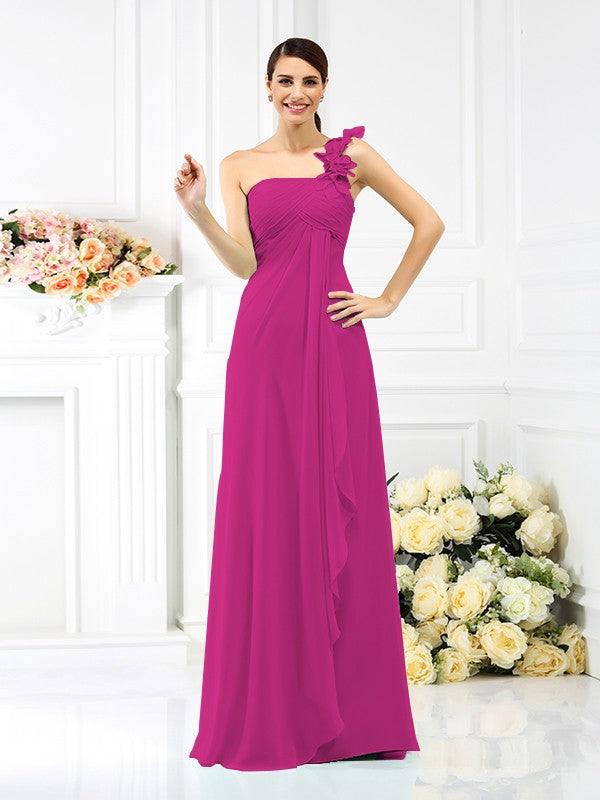 A-Line/Princess One-Shoulder Pleats Sleeveless Long Chiffon Bridesmaid Dresses Evening Dress