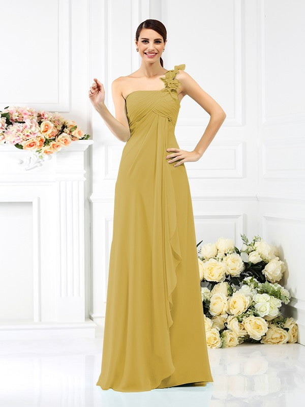 A-Line/Princess One-Shoulder Pleats Sleeveless Long Chiffon Bridesmaid Dresses Evening Dress