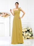 A-Line/Princess One-Shoulder Pleats Sleeveless Long Chiffon Bridesmaid Dresses Evening Dress