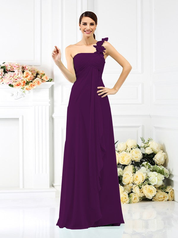 A-Line/Princess One-Shoulder Pleats Sleeveless Long Chiffon Bridesmaid Dresses Evening Dress