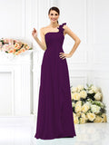 A-Line/Princess One-Shoulder Pleats Sleeveless Long Chiffon Bridesmaid Dresses Evening Dress