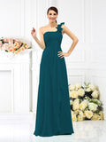 A-Line/Princess One-Shoulder Pleats Sleeveless Long Chiffon Bridesmaid Dresses Evening Dress