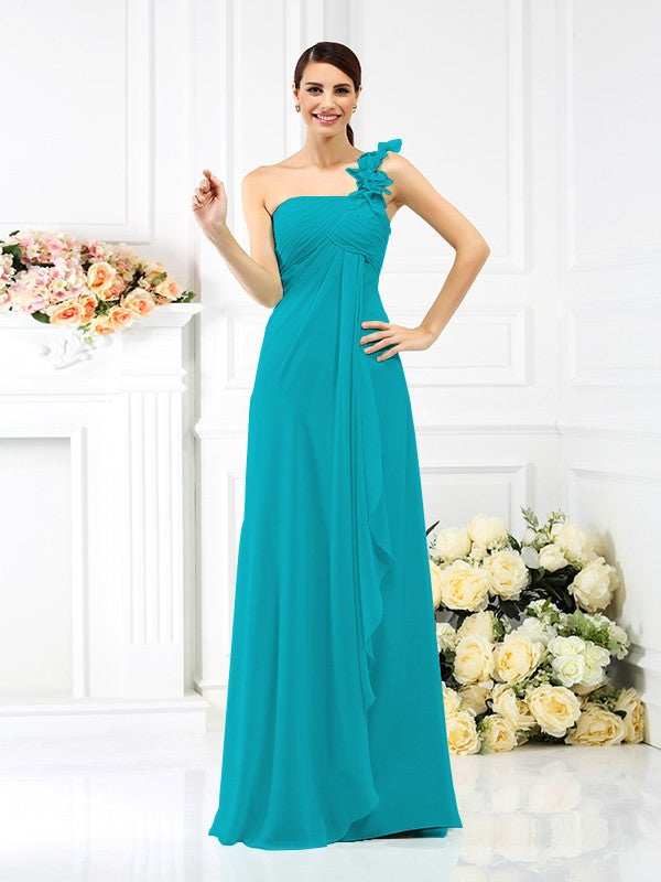 A-Line/Princess One-Shoulder Pleats Sleeveless Long Chiffon Bridesmaid Dresses Evening Dress