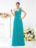 A-Line/Princess One-Shoulder Pleats Sleeveless Long Chiffon Bridesmaid Dresses Evening Dress