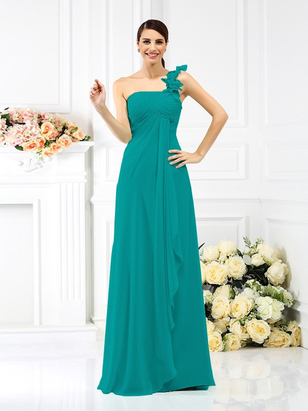 A-Line/Princess One-Shoulder Pleats Sleeveless Long Chiffon Bridesmaid Dresses Evening Dress