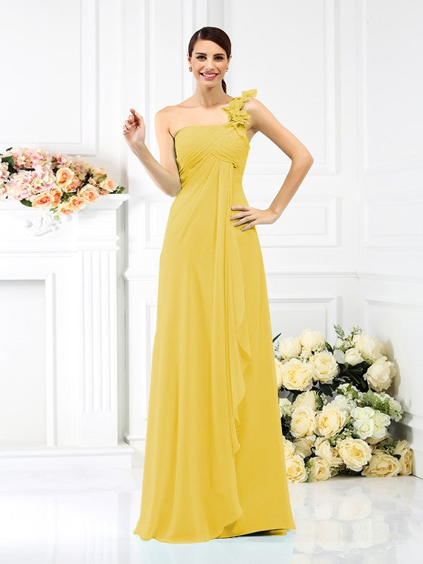 A-Line/Princess One-Shoulder Pleats Sleeveless Long Chiffon Bridesmaid Dresses Evening Dress