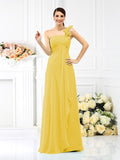 A-Line/Princess One-Shoulder Pleats Sleeveless Long Chiffon Bridesmaid Dresses Evening Dress