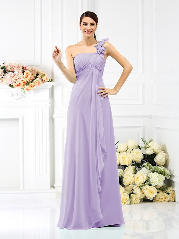 A-Line/Princess One-Shoulder Pleats Sleeveless Long Chiffon Bridesmaid Dresses Evening Dress