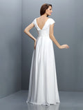 A-Line/Princess V-neck Pleats Short Sleeves Long Chiffon Bridesmaid Dresses Wedding Guest Dress