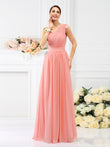 A-Line/Princess One-Shoulder Pleats Sleeveless Long Chiffon Bridesmaid Dresses Evening Dress
