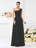 A-Line/Princess One-Shoulder Pleats Sleeveless Long Chiffon Bridesmaid Dresses Evening Dress