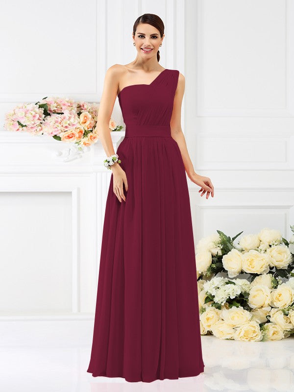 A-Line/Princess One-Shoulder Pleats Sleeveless Long Chiffon Bridesmaid Dresses Evening Dress