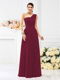 A-Line/Princess One-Shoulder Pleats Sleeveless Long Chiffon Bridesmaid Dresses Evening Dress