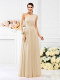 A-Line/Princess One-Shoulder Pleats Sleeveless Long Chiffon Bridesmaid Dresses Evening Dress