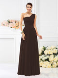 A-Line/Princess One-Shoulder Pleats Sleeveless Long Chiffon Bridesmaid Dresses Evening Dress