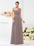A-Line/Princess One-Shoulder Pleats Sleeveless Long Chiffon Bridesmaid Dresses Evening Dress