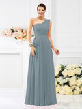 A-Line/Princess One-Shoulder Pleats Sleeveless Long Chiffon Bridesmaid Dresses Evening Dress