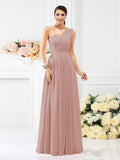A-Line/Princess One-Shoulder Pleats Sleeveless Long Chiffon Bridesmaid Dresses Evening Dress