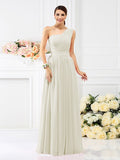 A-Line/Princess One-Shoulder Pleats Sleeveless Long Chiffon Bridesmaid Dresses Evening Dress
