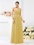A-Line/Princess One-Shoulder Pleats Sleeveless Long Chiffon Bridesmaid Dresses Evening Dress