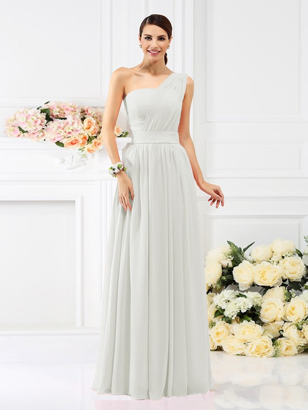 A-Line/Princess One-Shoulder Pleats Sleeveless Long Chiffon Bridesmaid Dresses Evening Dress