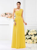 A-Line/Princess One-Shoulder Pleats Sleeveless Long Chiffon Bridesmaid Dresses Evening Dress