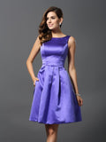 Vestidos de dama de honor cortos de satén con corte A/princesa y escote redondo sin mangas