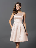 Vestidos de dama de honor cortos de satén con corte A/princesa y escote redondo sin mangas