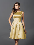 Vestidos de dama de honor cortos de satén con corte A/princesa y escote redondo sin mangas