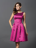 Vestidos de dama de honor cortos de satén con corte A/princesa y escote redondo sin mangas