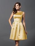 Vestidos de dama de honor cortos de satén con corte A/princesa y escote redondo sin mangas