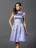 Vestidos de dama de honor cortos de satén con corte A/princesa y escote redondo sin mangas