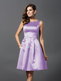 Vestidos de dama de honor cortos de satén con corte A/princesa y escote redondo sin mangas