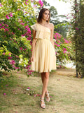 A-Linie/Princess-Linie One-Shoulder-Träger Ärmellos Kurz Chiffon Brautjungfernkleider Homecoming Ballkleid