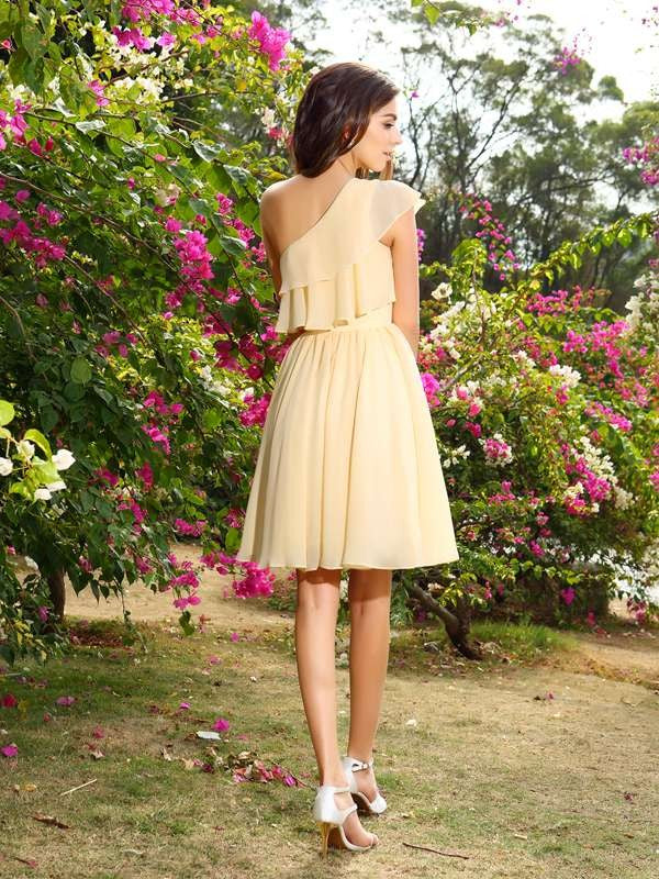 A-Linie/Princess-Linie One-Shoulder-Träger Ärmellos Kurz Chiffon Brautjungfernkleider Homecoming Ballkleid