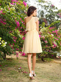A-Linie/Princess-Linie One-Shoulder-Träger Ärmellos Kurz Chiffon Brautjungfernkleider Homecoming Ballkleid