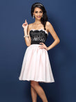 A-Linie/Princess-Linie Herzausschnitt Rüschen Ärmellos Kurz Satin Brautjungfernkleider Homecoming Ballkleid