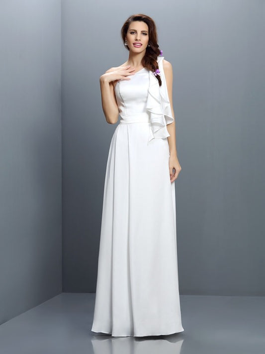 A-Line/Princess One-Shoulder Ruffles Sleeveless Long Chiffon Bridesmaid Dresses Evening Prom Dress