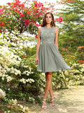 A-Line/Princess Bateau Applique Sleeveless Short/Mini Chiffon Bridesmaid Dresses Homecoming Prom Dress